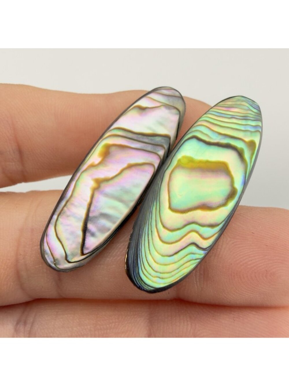 Vintage Abalone MOP Cufflinks Oversized Oval Gold Tone Mid Century Boho Wedding